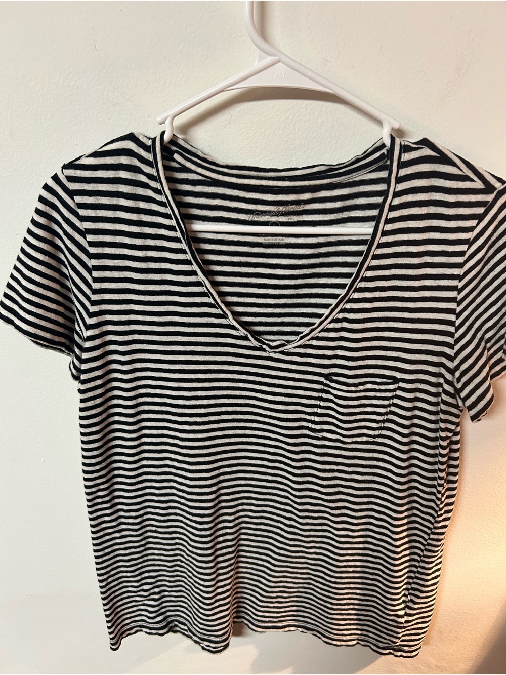 CO Black and White Striped V-Neck Pocket Tee & Black Cardigan